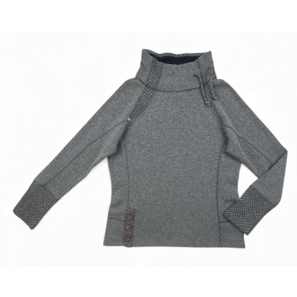 PrAna Lucia Sweater Drawstring Mock Neck Gray Wool Blend Button Accent Women LG - Picture 4 of 16